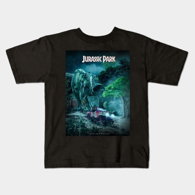 Jurassic Park Artwork poster Kids T-Shirt by SAN ART STUDIO 